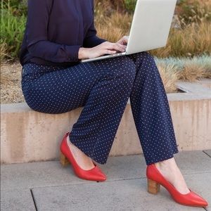 Betabrand Large Petite Bootcut Classic Yoga Dress Pants Navy Binary Dot